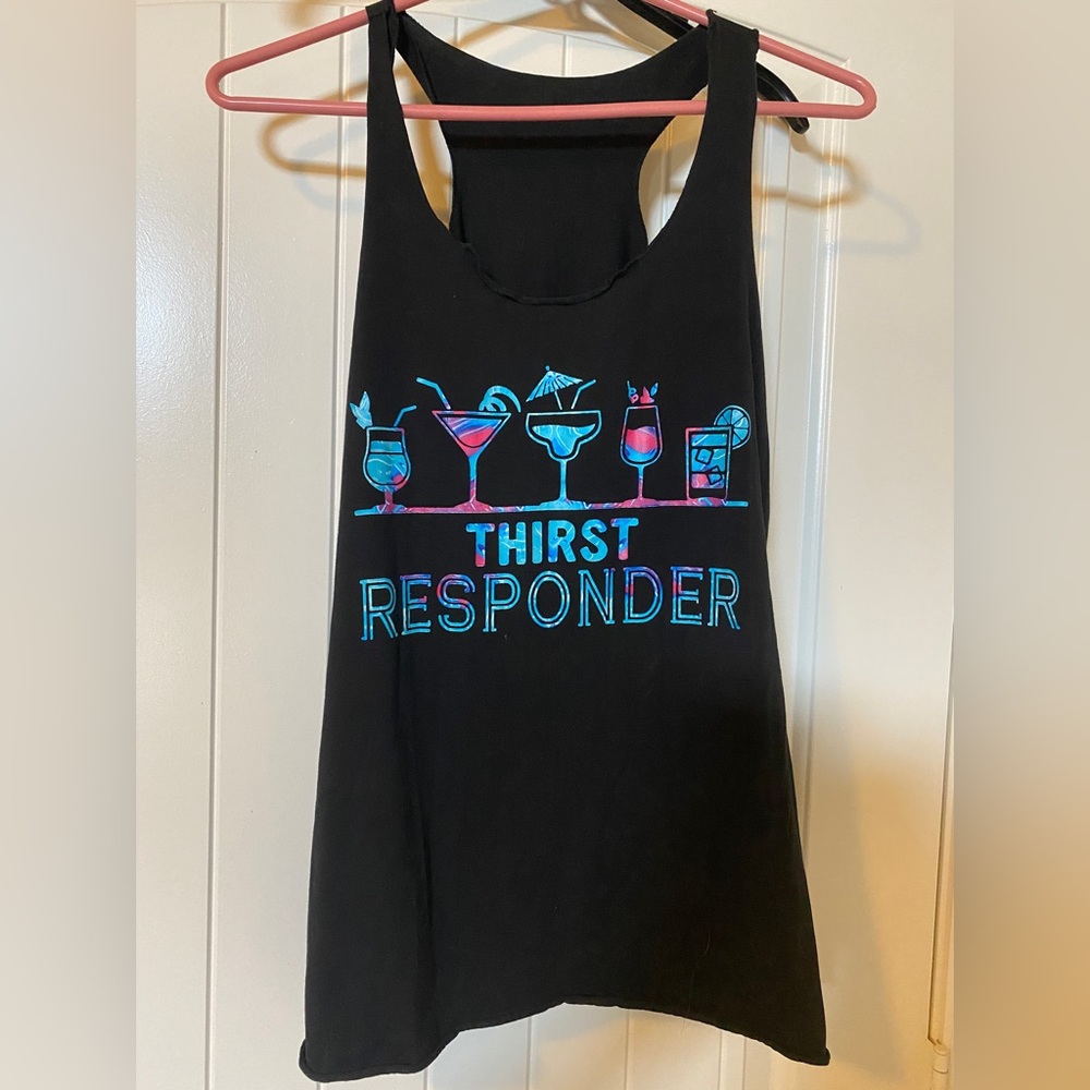 Black graphic tank.